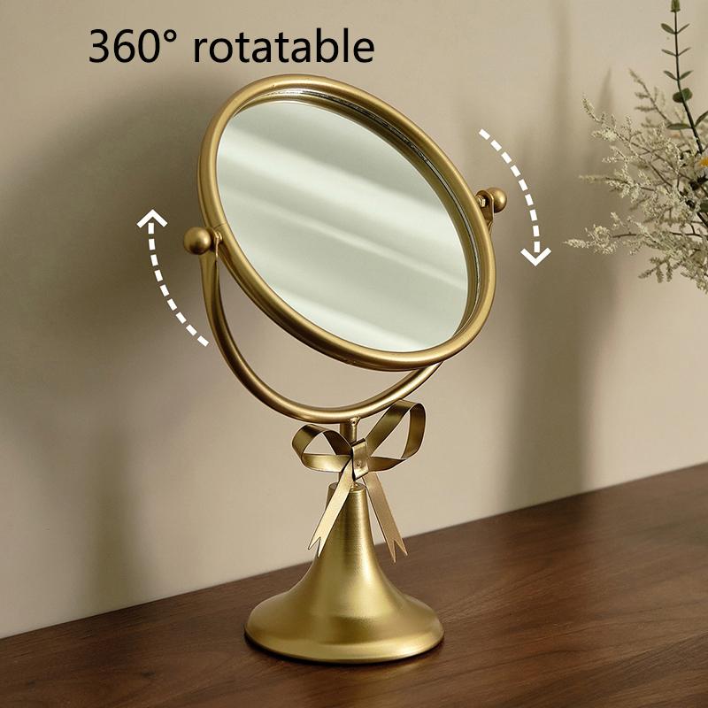 Retro Desktop Makeup Mirror European Princess Mirrors Household Bedroom Vanity Mirror Iron Frame 360° Rotation Cosmetic Mirrors