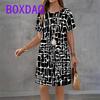 Vintage Black White Striped Print Women A-Line Dress Casual Short Sleeve O-Neck Loose Mini Dress Summer Ladies Flower Dress