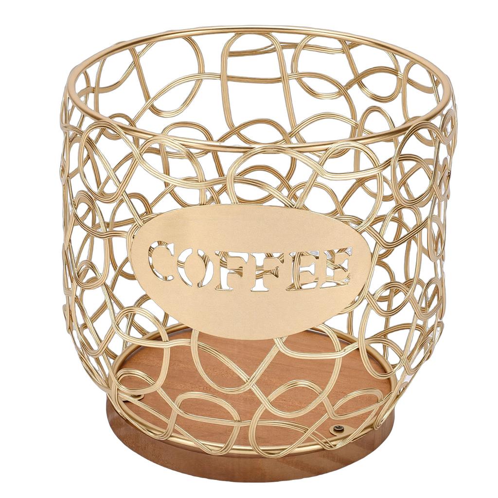 Coffee Pod Holder   Large Capacity Coffee Capsule Storage Basket with Wooden Base for Kitchen Counter   Desktop