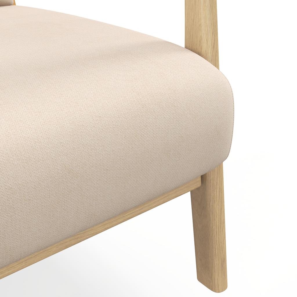 Velvet armchair with wooden frame. S-shaped spring padding and cushion. 61x78x76cm. Beige