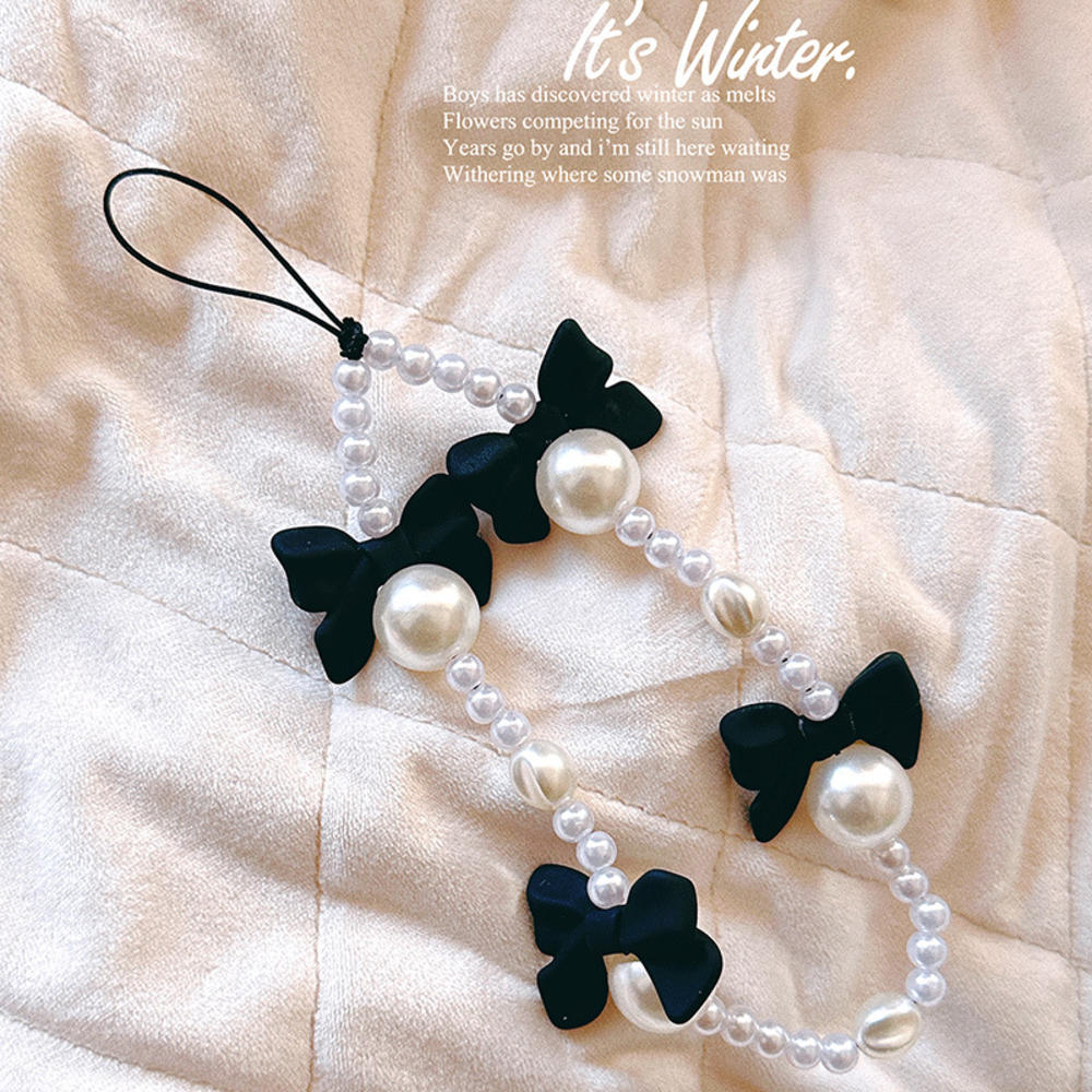 1 Stück Charm Schleife Handyketten für Frauen Mädchen Telefonanhänger Riemen Rosa Schwarz Acryl Perle Perlen Lanyard Schmuck Geschenk