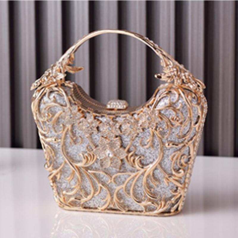 2025 Luxury High End Hollow Out Metal Evening Bags Fashion Shiny Party Banquet Handbags Women Clutch Purse Chain Shoulder Bag