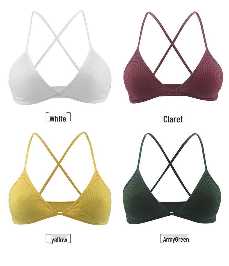 Cross Back Cotton Triangle Bralette - Wireless, Breathable, Lightly Fitted Ribbed Underwear