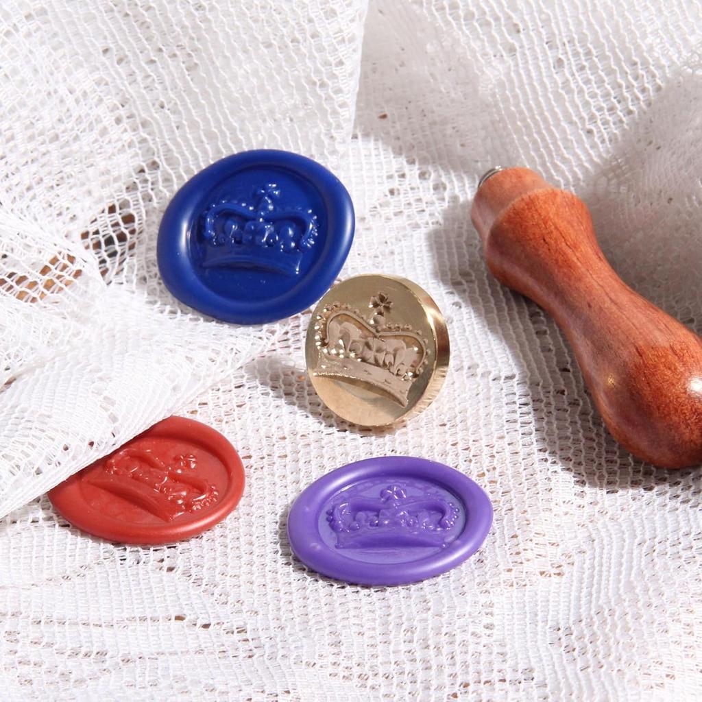3D Crown Wax Stamp, 2.5cm/1'' Removable Brass Head with Wooden Handle, Adhesive Wax Seal for Wedding Invitations, Kids DIY Creative Gift Idea