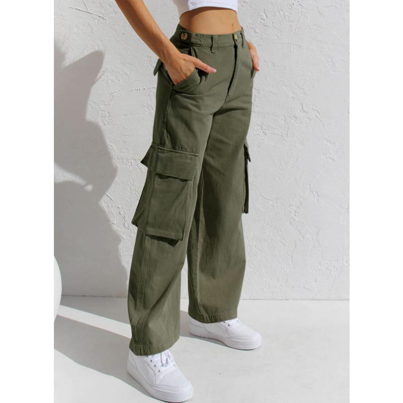 

Женские новые брюки свободные многокарманные рабочие джинсы M зелёный
