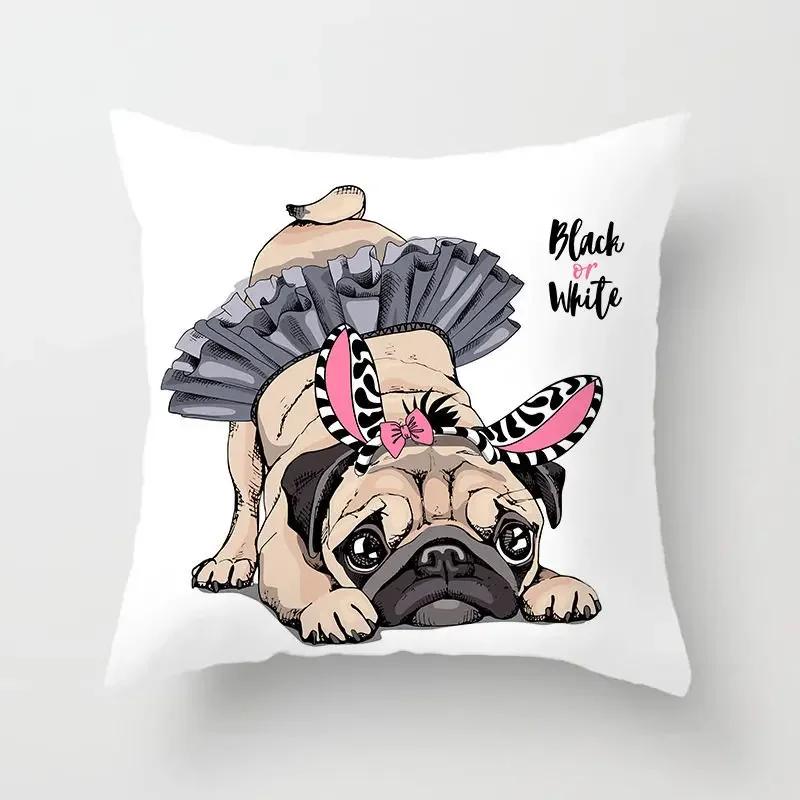 Cute Pug Bulldog Sofa Decorative Cushion Covers Pillowcase For Living Room  Polyester Pillow Case  Home Decor