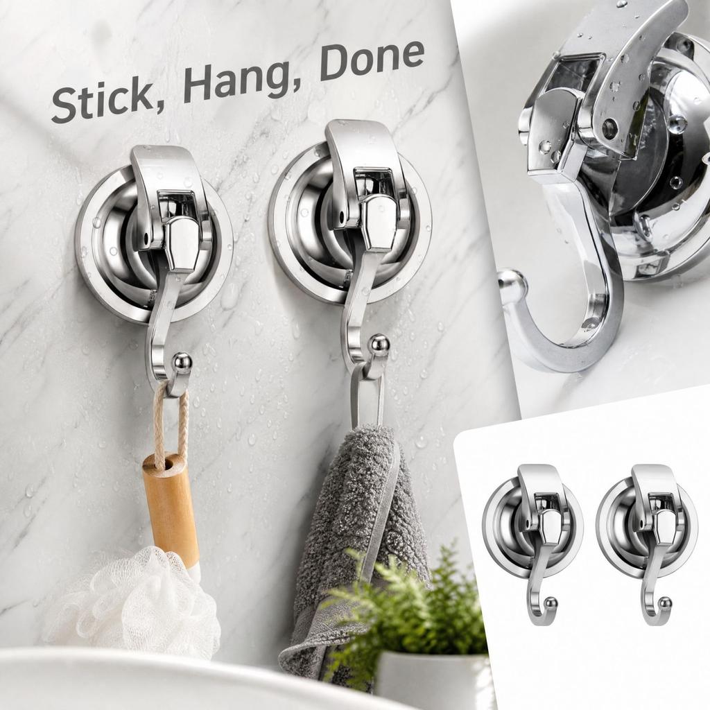Strong Suction Cup Hooks for Bathroom Shower Kitchen, No Drill Vacuum Wall Hooks, Removable and No
