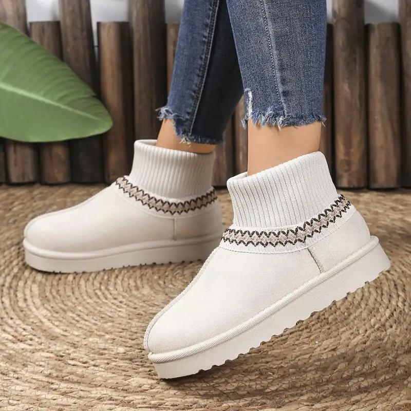 Fashion Classic Suede Non Slip Snow Boots Women 2025 Winter Soft Thick Bottom Cotton Ankle Boots Warm Plush Embroidery Decoration Shoes