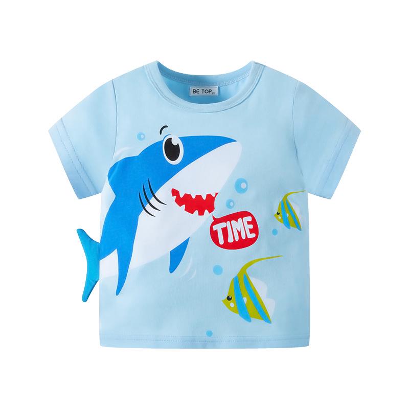 Betop Children s 3D Shark Cotton T-Shirt - Boys Summer Short Sleeve 90 cm