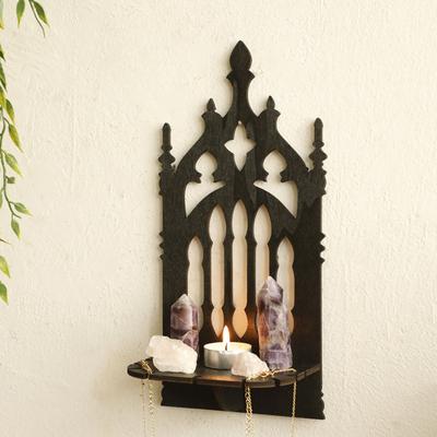 Gothic Styles Black Wood Wall Mounted Shelf Throne Design Decorative Storage Rack Floating Organizers For Home Decors