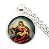 Virgin Mary and Baby Jesus Christian Catholicism Jewelry Necklace Blessed Mother Religious Art Glass Cabochon Dome Pendant Gift
