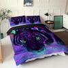 Purple Tiger Head Print Duvet Cover Tiger Beast Cyberpunk Style Wildlife Theme Bed Set Soft Comfortable Quilt Cover Pillowcases