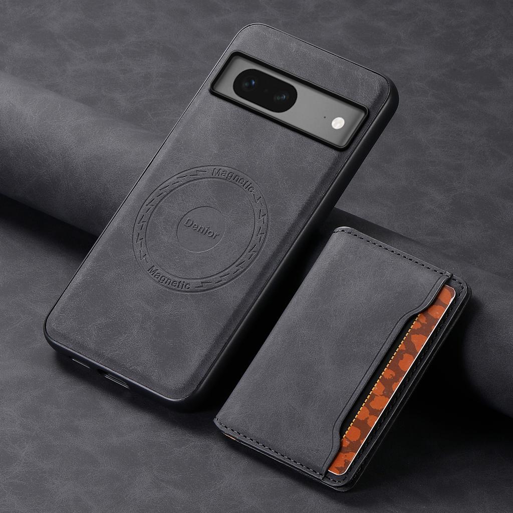 DENIOR D13 For Google Pixel 7 5G Case Magnetic Card Holder Kickstand Leather Back Phone Cover