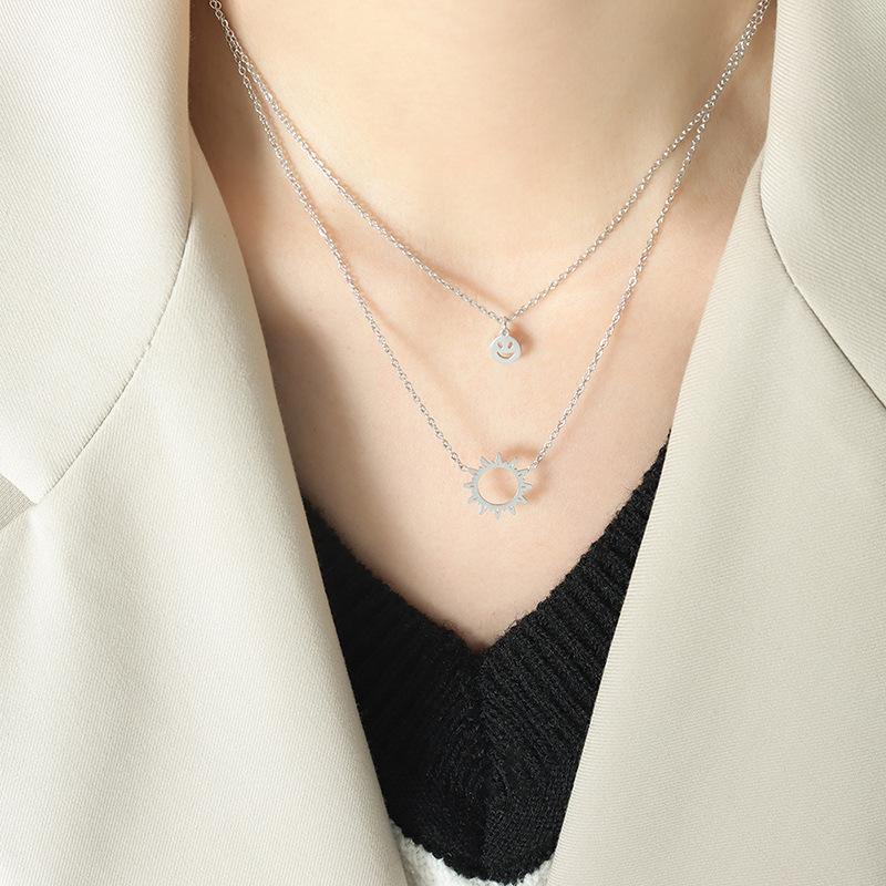 Trend Hip Hop Style Mix And Match Stacking Sun Series Expression Pendant Necklace Gold-Plated Jewelry