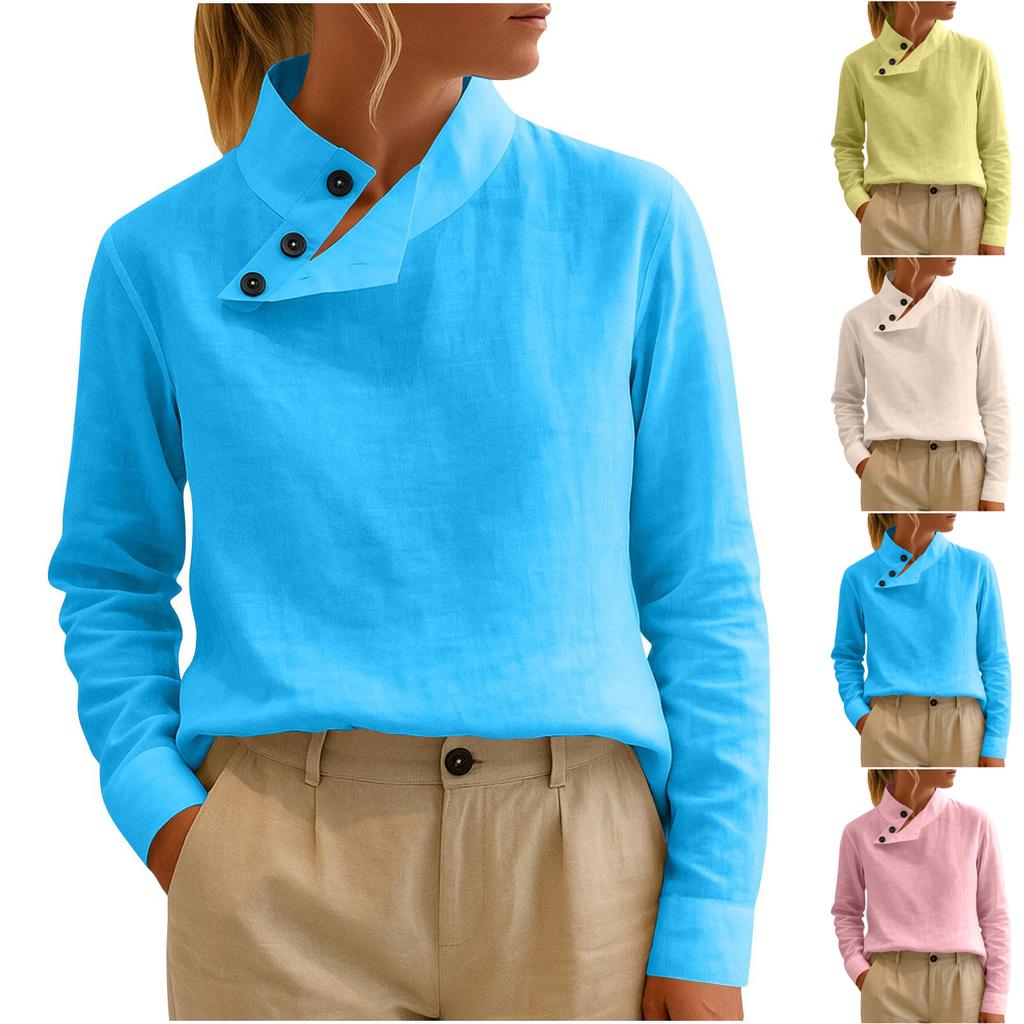 Damen Einfarbig Lässig Knopf Langärmlig Lockerer Pullover Top