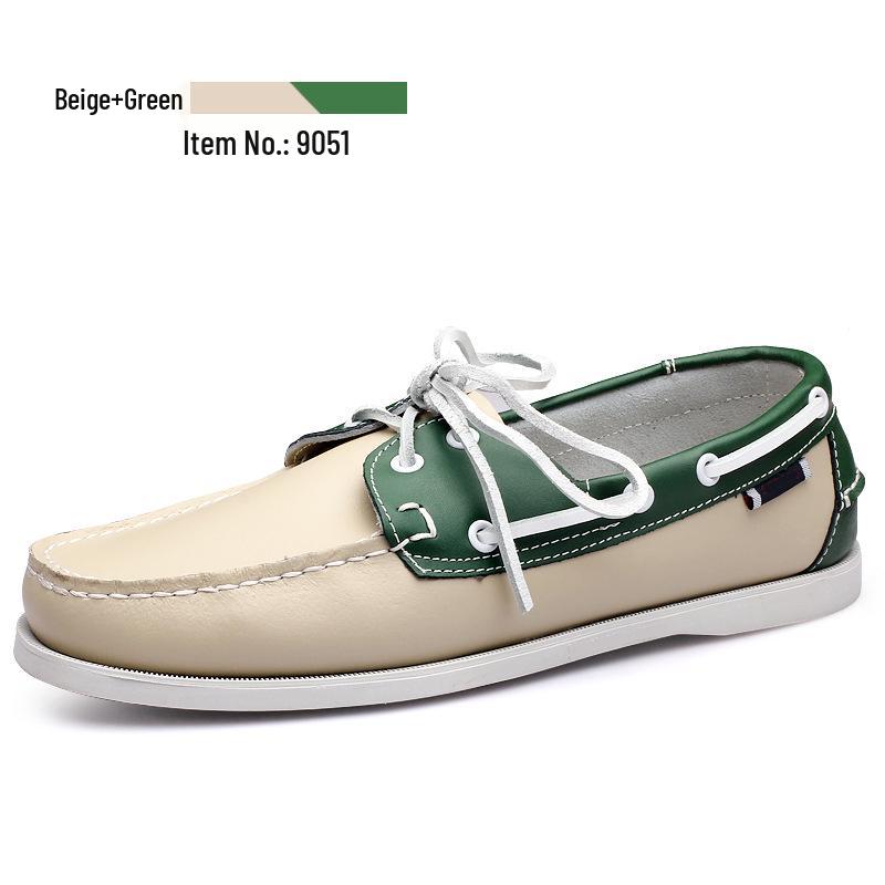 Plus Size Men's Casual Lace-Up Genuine Leather Boat Shoes with Rubber Sole for Driving