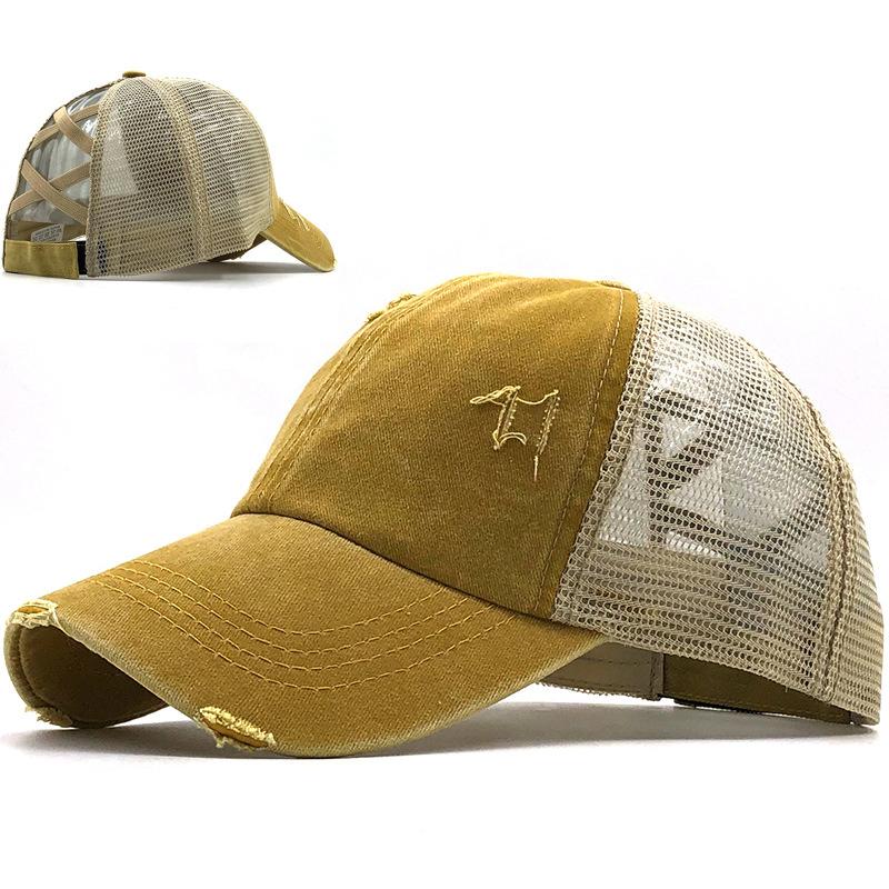 Washed cross ponytail baseball cap hat women's summer spring and autumn old outdoor sunscreen cap solid color cap