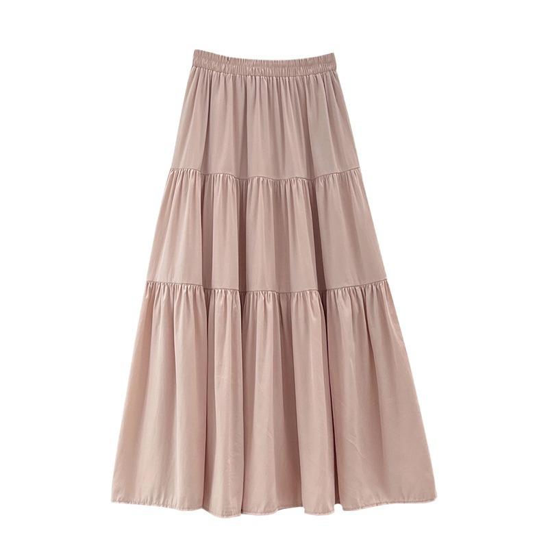 Women's Summer 2024 Pink A-Line Skirt - French Gentle Style, Long & Flowy
