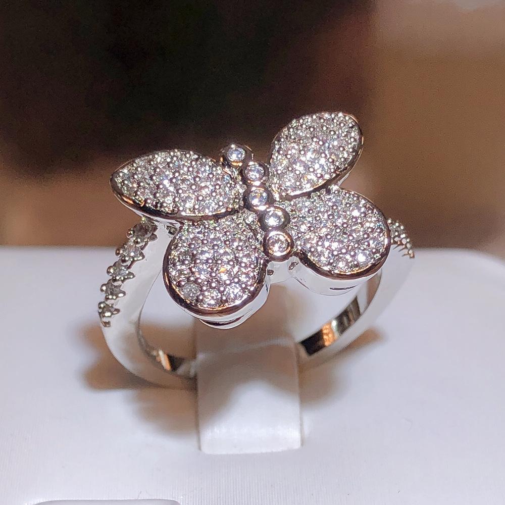 Exquis joli grand papillon blanc Zircon bague dames bijoux fête demande de mariage bijoux de mariée cadeau d'anniversaire dames bijoux
