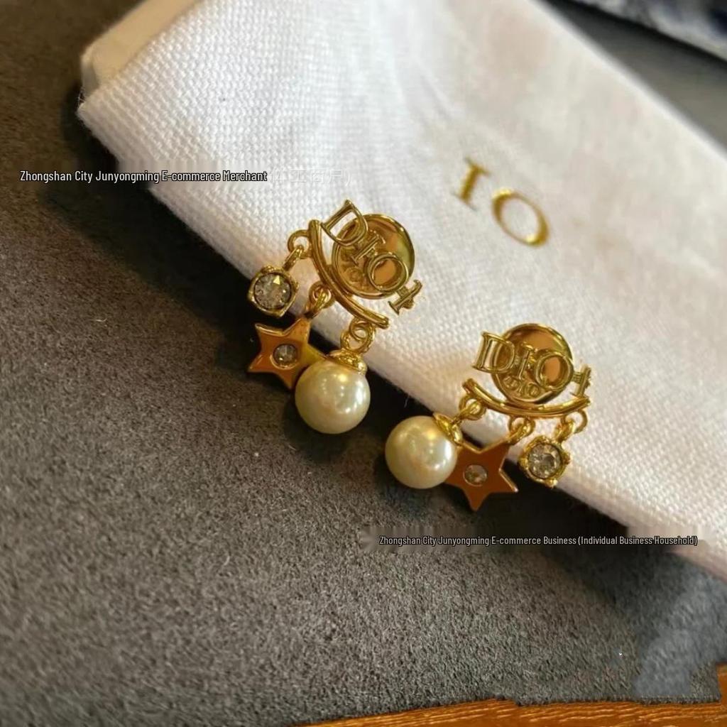 Di Jia Quasten-Stern-Perlenohrringe - Süße Diamant-Stecker für Damen