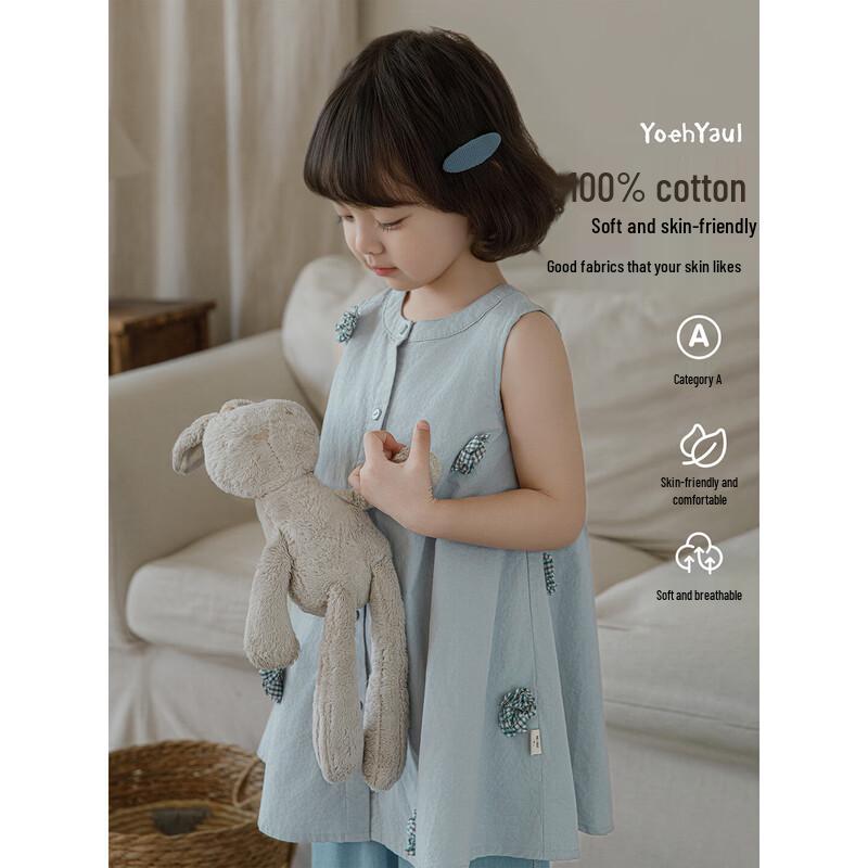 Girls' Summer Sleeveless Breathable Shirt Dress