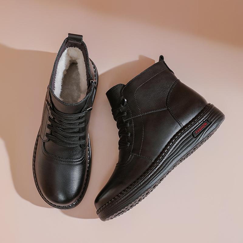 New 2024 Women Boots Women Genuine Leather Warm Wool Winter Boots Wedge Shoes Soft Bottom Anti Slip Woman Ankle Boots
