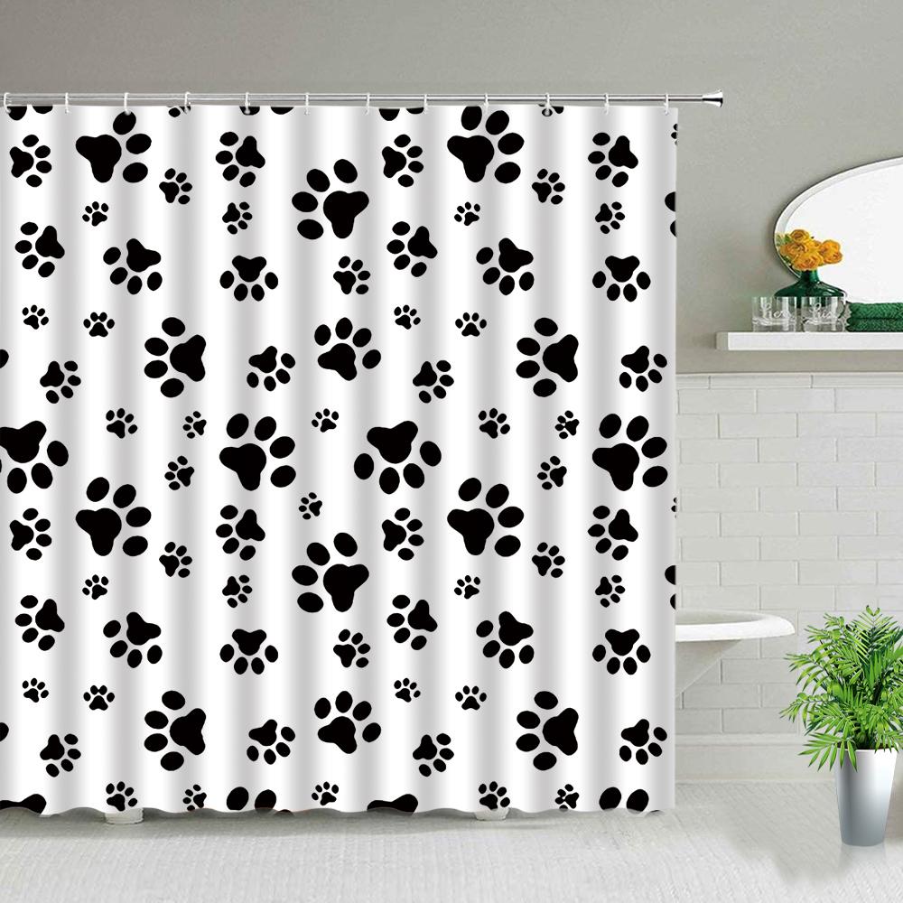 Cortinas de Ducha de Tela Impermeable 3D Set Estampado de Huella de Perro Animal Tela de Poliéster Decoración de Baño para Niños en Casa Cortinas de Baño con Ganchos