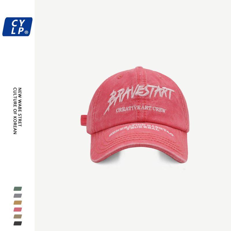 

Spring and Summer K-style Couple Street Tide Brand Letters Embroider Washed Soft Top Baseball Cap Women s Face Small Peak Cap Hat Men Rose Red Adjustable