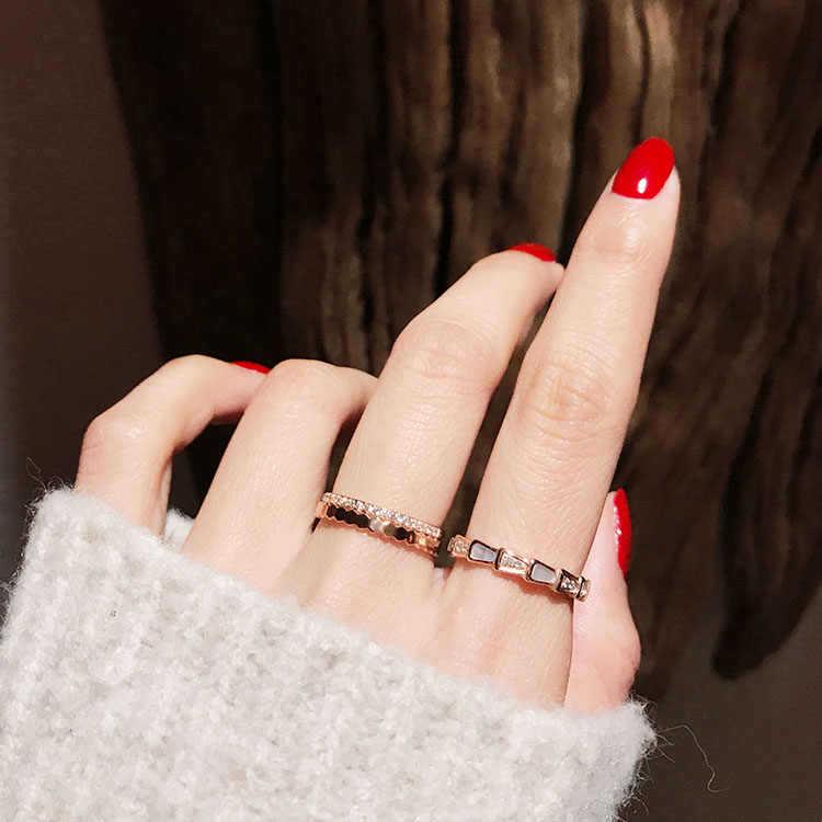 18k Rose Gold Diamond-Set Snake Bone Ring with White Mother-of-Pearl Inlay - Women's Chic Index Finger Jewelry
