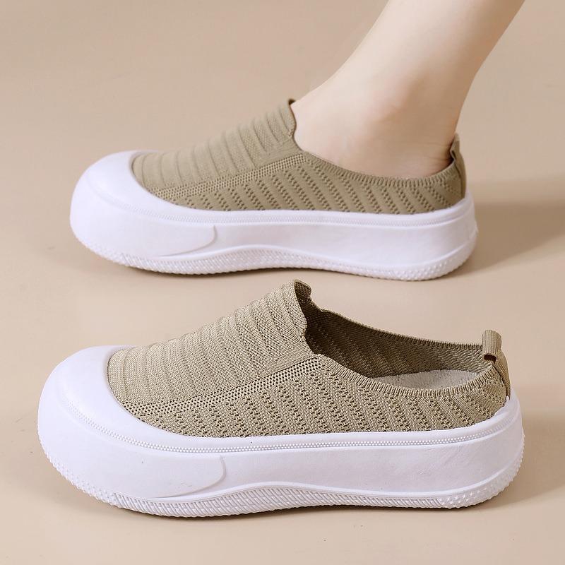 Summer new simple thick-soled flying-woven half-tray fashionable versatile casual women's shoes breathable minimalist fisherman shoes