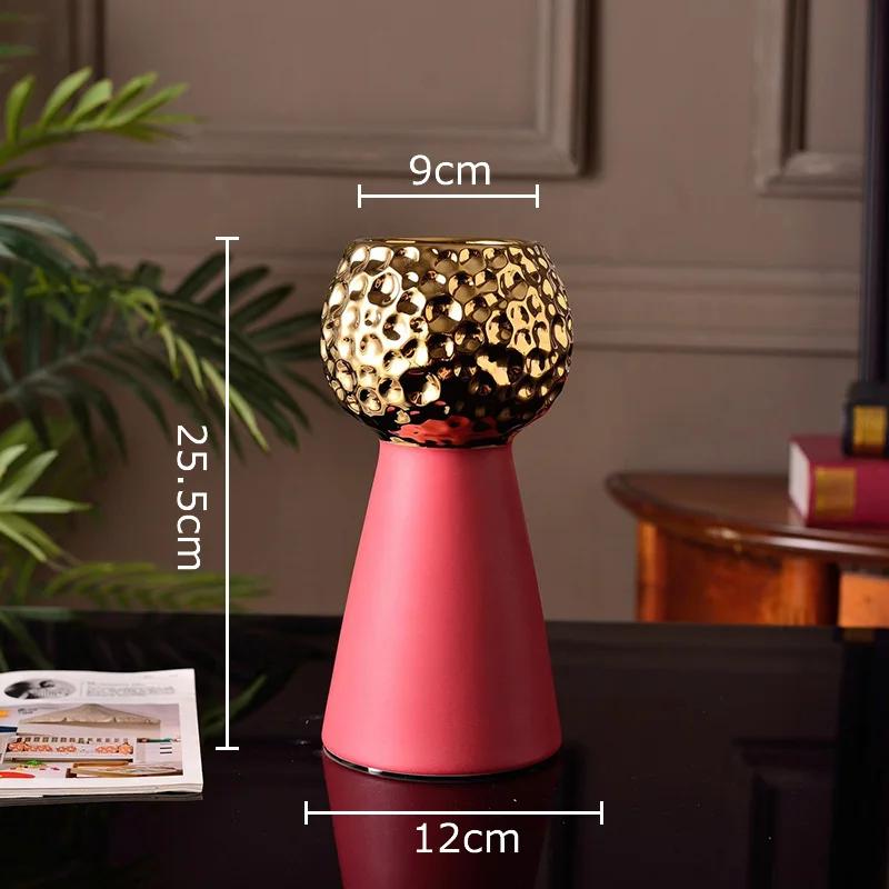 Gold-plated Hammer Pattern Ceramic Vase Creative Plant Pots Table Decoration Flower Arrangement Floral Vase Room Aesthetic Decor