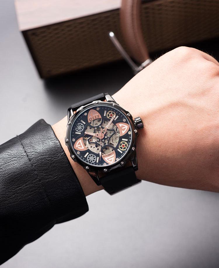 Kilo Time Men's Hollowed-Out Automatic Mechanical Watch with Wormhole Concept & Xenon Design—Stylish for Students