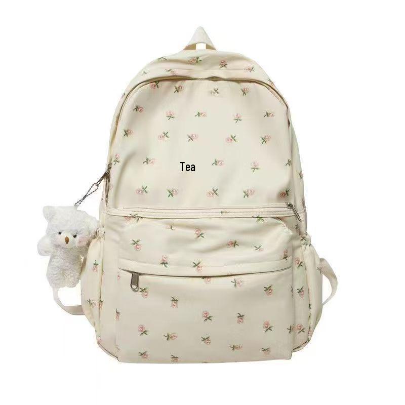 Leichter Rucksack mit Reißverschluss, floraler Print im koreanischen und japanischen Stil - Großes Fassungsvermögen für Schüler