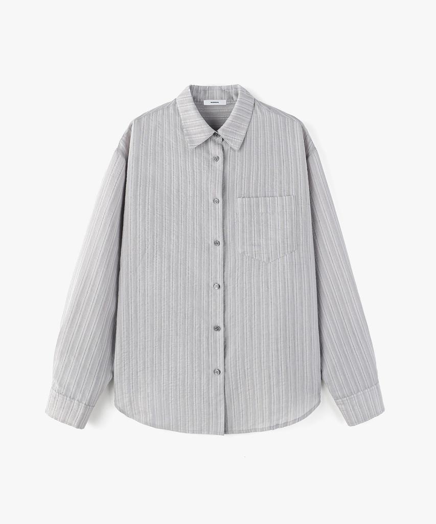 MONGDOL Striped See-Through Oversized Shirt Gray Mdsh019Stgray