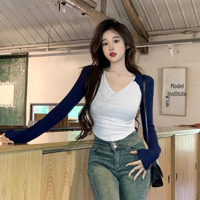 

Осень 2024 г. Модная футболка с длинными рукавами и капюшоном для женщин L темно-синий