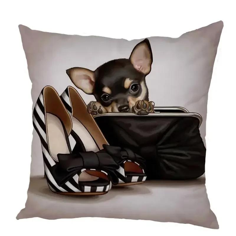 Color Cute Dog Square Pillow Cushion Cover Car Sofa Office Chair Peach Skin   Home Decoration Ornament