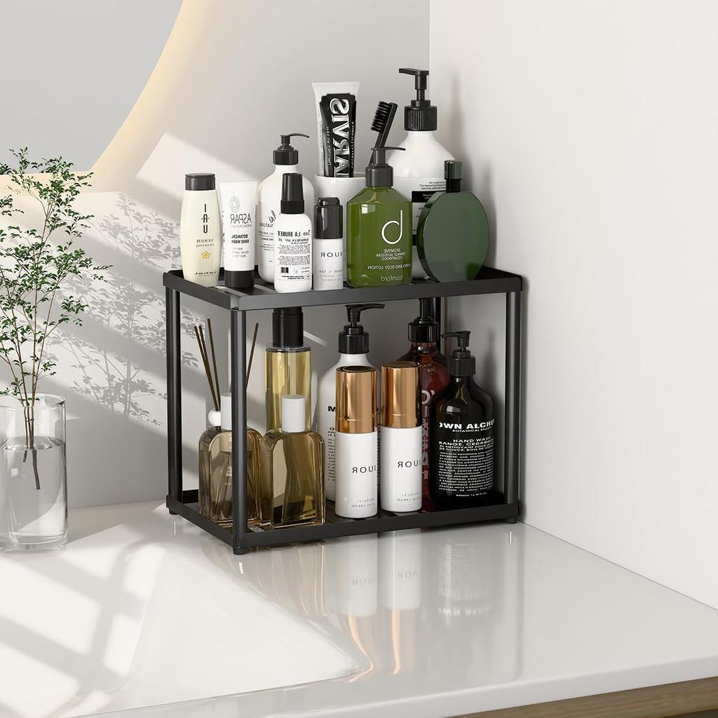 2 Tier Bathroom Counter Organizer, Rectangular Vanity Organizer Shelf, Skincare and Makeup Countertop Storage Rack for Kitchen, Bathroom, Bedroom,