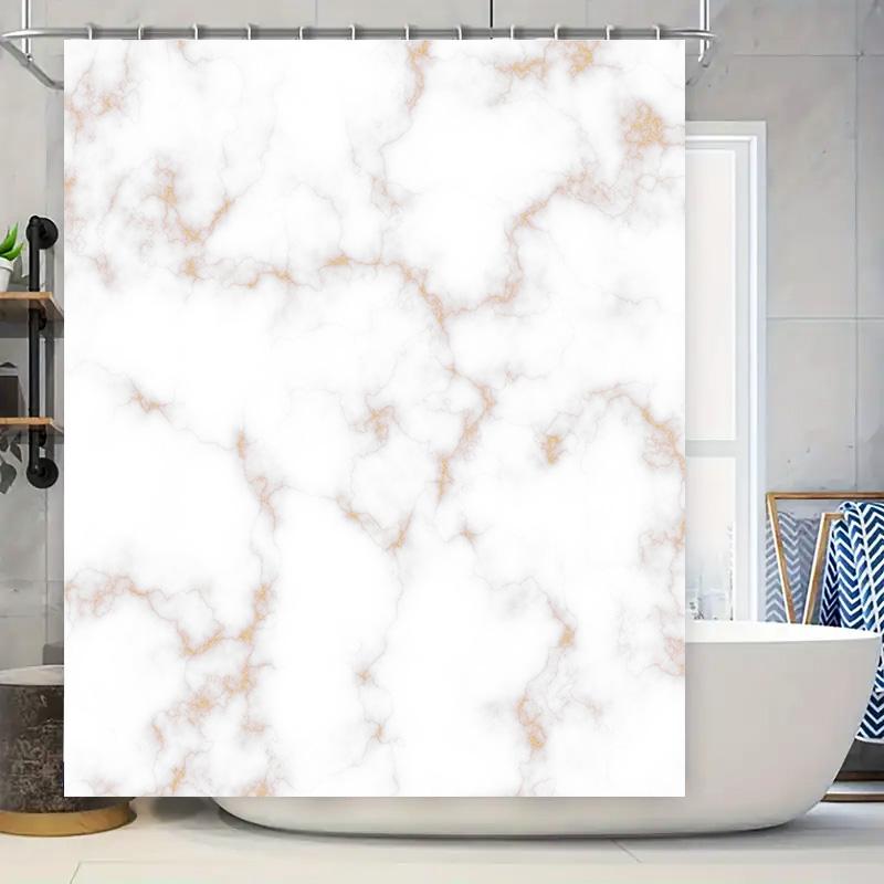 

Luxury White Marble Shower Curtain Set For Bathroom Decor Modern Gold Accents Bath Mat And Hook Package Kit (200 X 180Cm) W60H190(CM)-1 Pcs