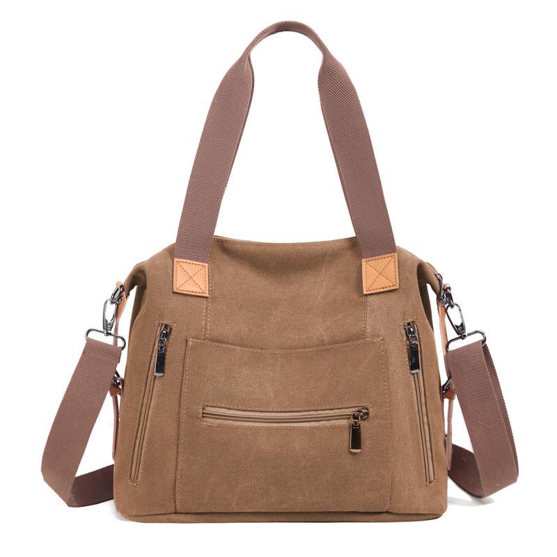 Canvas Tote Bag For Women Large Capacity Shoulder Handbag With Zipper Closure For Travel And Casual Use