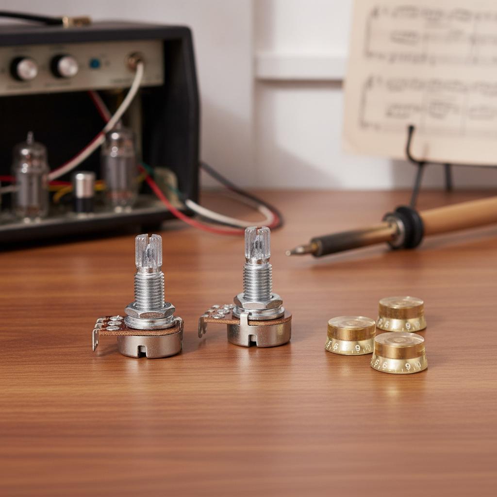 4 Stück A50K/B50K Lange geteilte Welle Audio-Kegel Niedrigreibungs-Potentiometer 3 Lautstärkereglerkappen