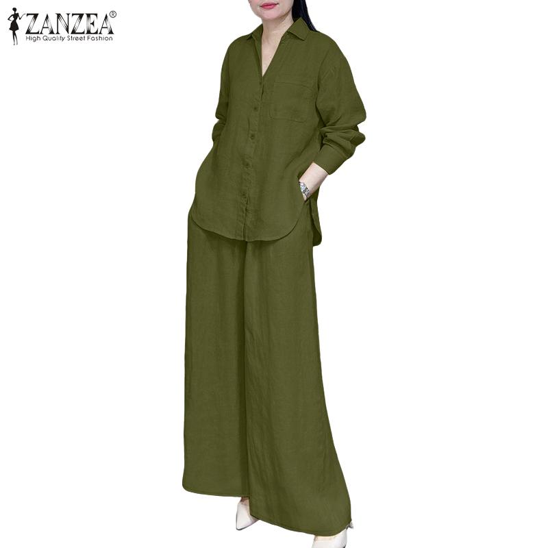 ZANZEA Women Long Sleeve Blouse and Pants Casual Two Piece Suit Sets