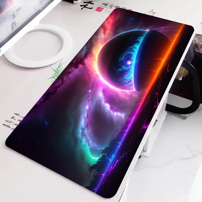 Purple Blue Galaxy Planet Large Gaming Mouse Pad Outer Space Nebula Starry Sky Nonslip Extended Keyboard Desk Mat