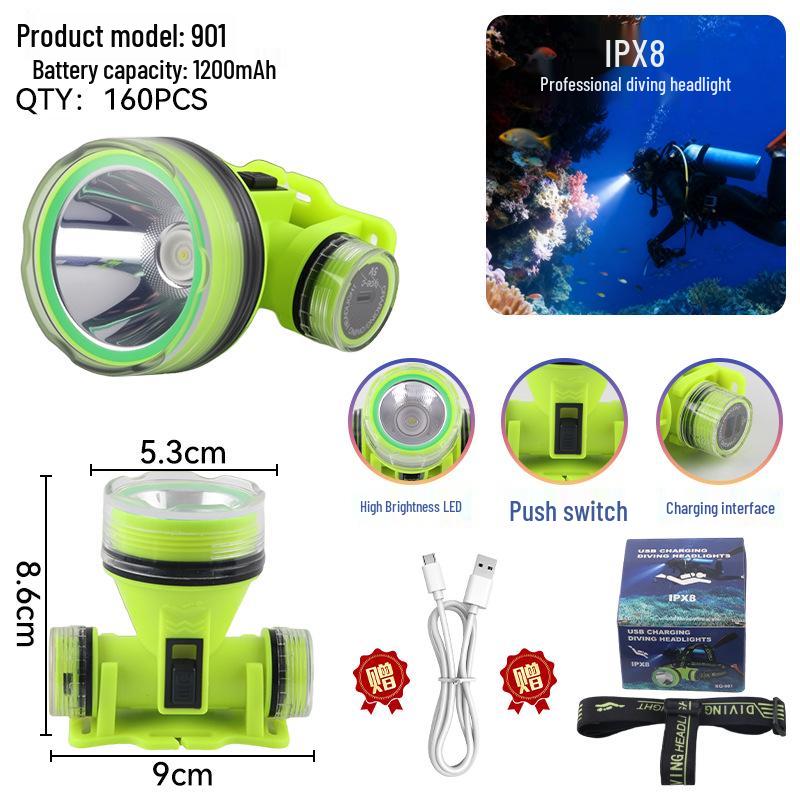 Ultra-Bright LED Waterproof Diving Headlamp – High-Power Outdoor Underwater Flashlight