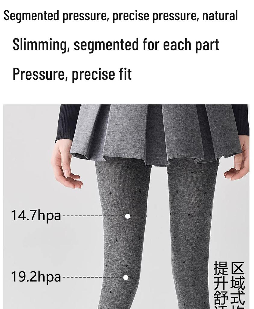 Women's Gray Polka Dot Fleece-Lined Leggings - Autumn/Winter Slimming Vertical Stripe Thickened Pantyhose