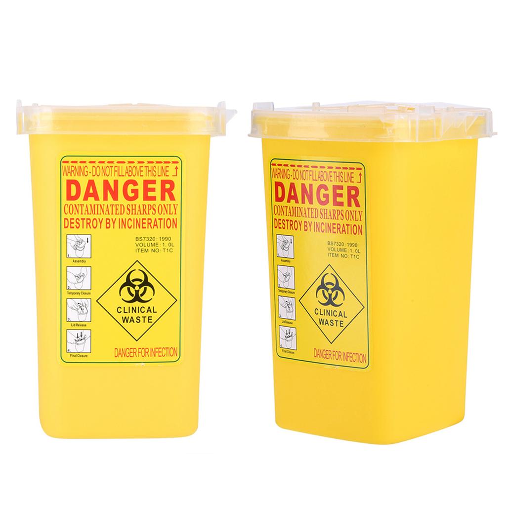 Tattoo Medical Plastic Sharps Container Biohazard Needle Disposal 1L Size Waste Box Yellow