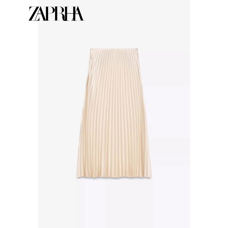 Zaprha 2025 New Arrival Silk Satin Texture Midi Skirt Pleated Dress Height Slim Looking All-Match Tutu 3067401