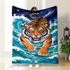 Fierce Tiger On Ocean Waves Flannel Blanket for Bedroom Living Room Sofa and Nap