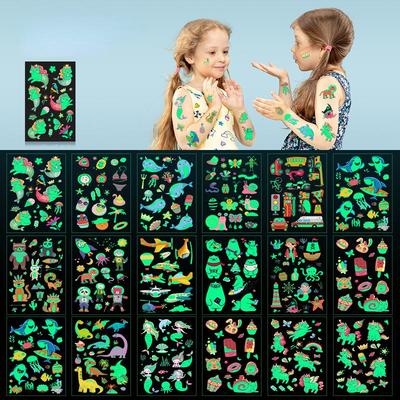 Im Dunkeln leuchtendes Cartoon-Tattoo für Kinder mit fluoreszierendem, grünem, wasserfestem Bonusaufkleber