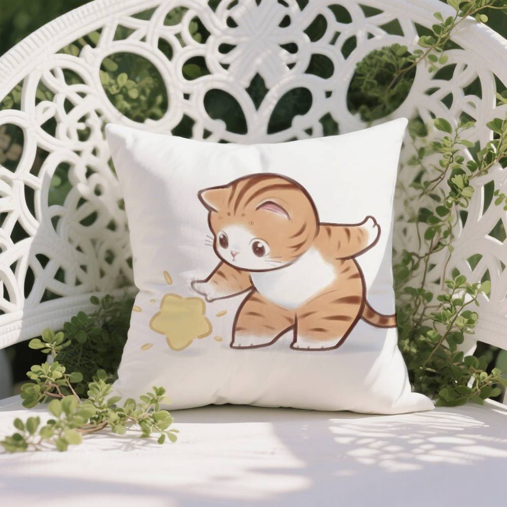 Cute Cat Athlete Childlike Heart Pillow Case Anti-dustmite Pillowcase Invisible Zipper Silky Short Plush Sofa Cushion Cover