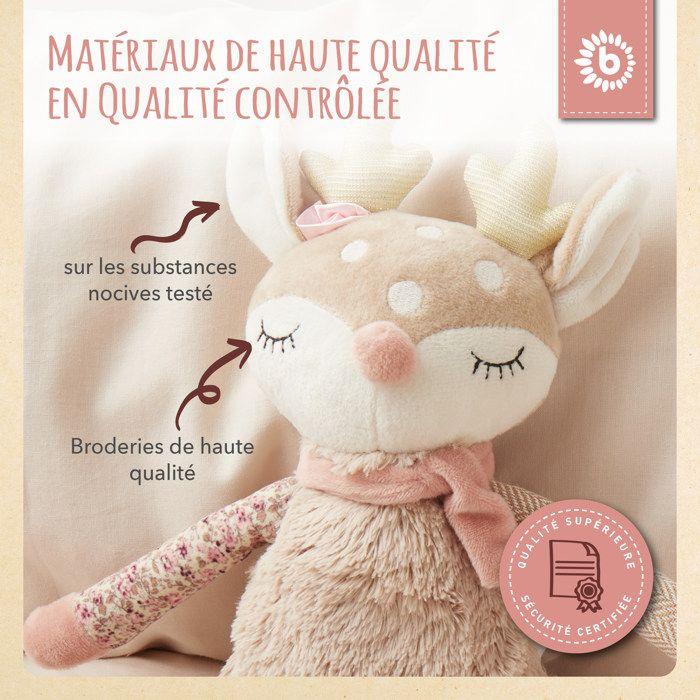 Peluche - bieco - doudou biche ella - taille 40 cm - rose - pour bébé fille